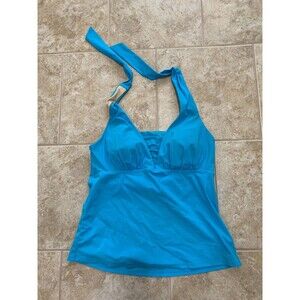 LANDS END WOMENS TAKINI SWIMSUIT TOP SIZE 8 BLUE HALTER STYLE